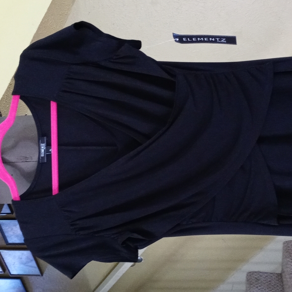 Elementz Petite Black Crossbody Mid Length Dress Women's Size PL NWT - Picture 2 of 4